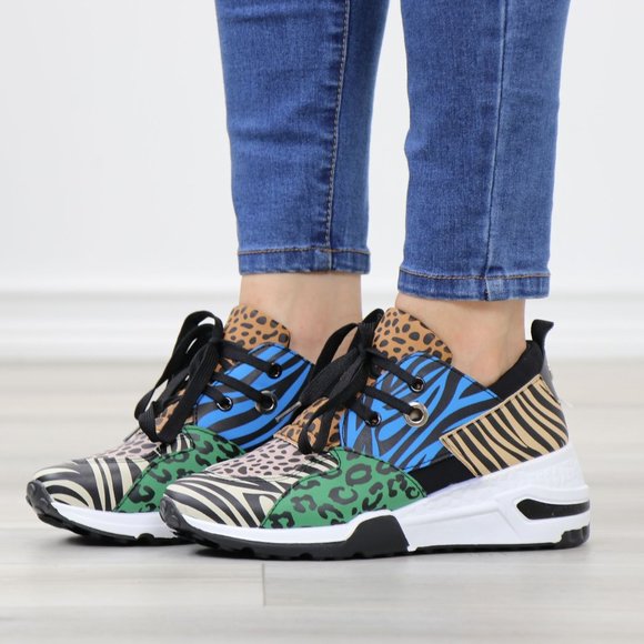 Animal Print Fashion Comfort Wedge Heel Sneakers Shoes - Picture 12 of 13